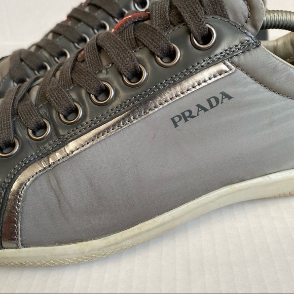 Prada Metallic Silver Gray Sneakers - Picture 2 of 12